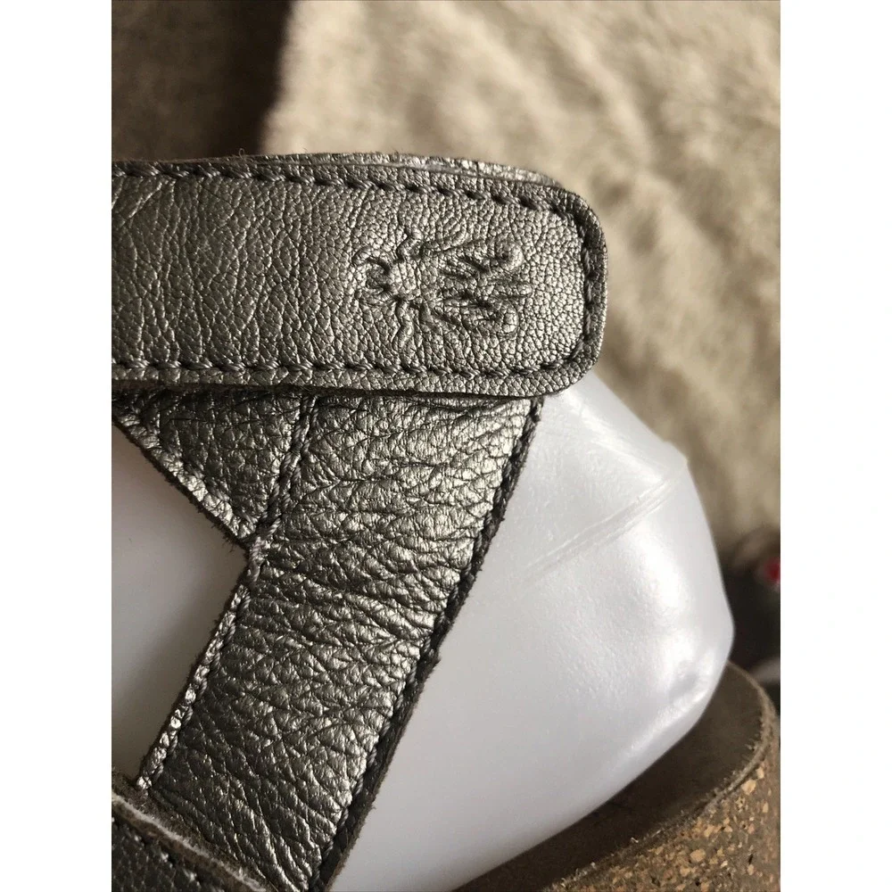 Fly London Wedge Sandals Silver Leather Ankle Strap Wege669fly  US 7-7.5 EUR 38
